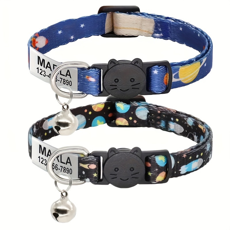 Reflective Dog Collar Personalized Engraved - Op maat verstelbare ruimteplaneet patroon huisdierhalsband