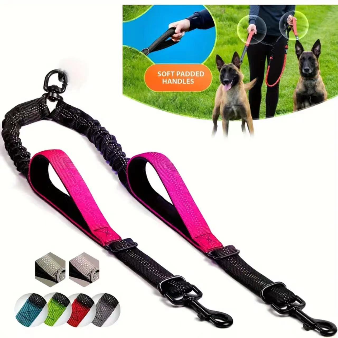 Bungee Dog Leash Shock Absorbing - Dubbele hondenriemkoppeling - Comfortabele gevoerde handgrepen,
