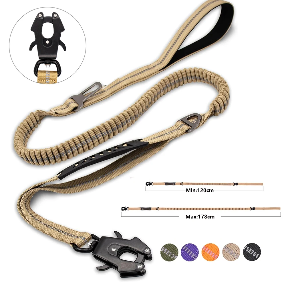 Bungee Dog Leash Shock Absorbing - Reflecterende, schokabsorberende hondenriemen met autogordelclip voor