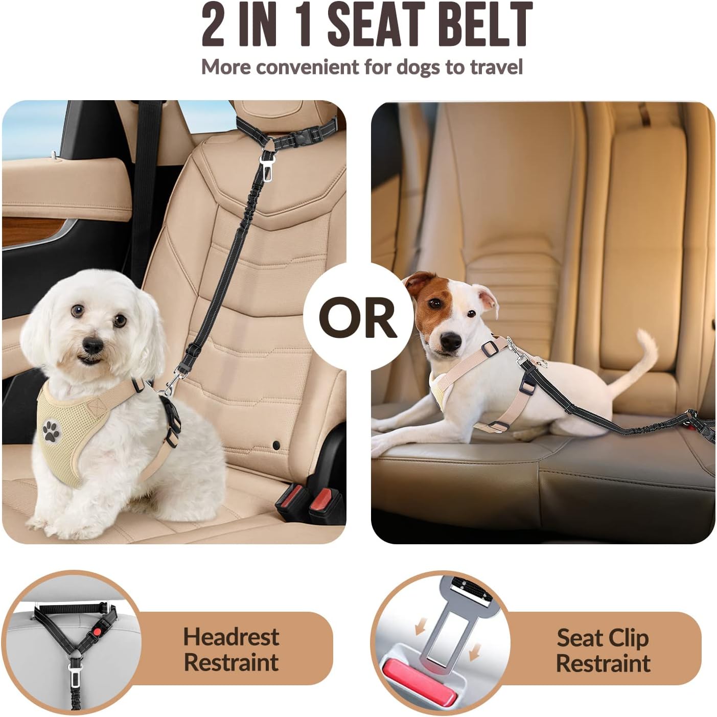 Dog Seat Belt Harness Safety Tether - Hondenveiligheidsriem, hondenautogordel, hondenharnas, verstelbare autogordel met