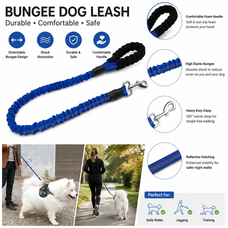 Bungee Dog Leash Shock Absorbing - 47,2 inch zware hondenriem met elastische
