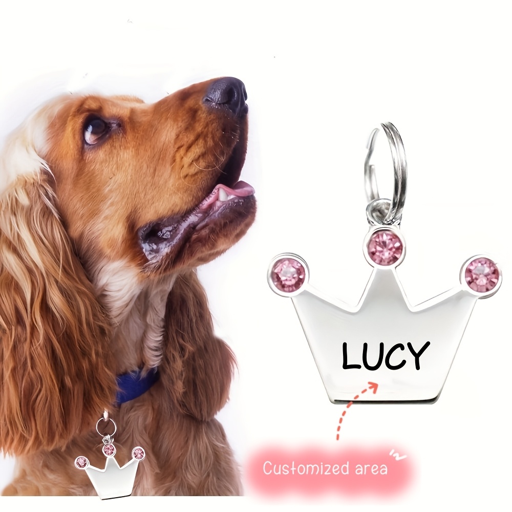 Reflective Dog Collar Personalized Engraved - 1pc aanpasbare huisdier-ID-tag met roze kroon