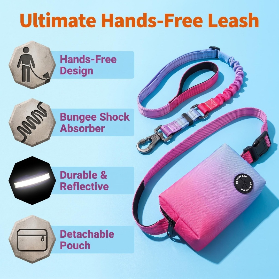 Gradientkleurige handsfree hon - Bungee Dog Leash Shock Absorbing recensie en prijs